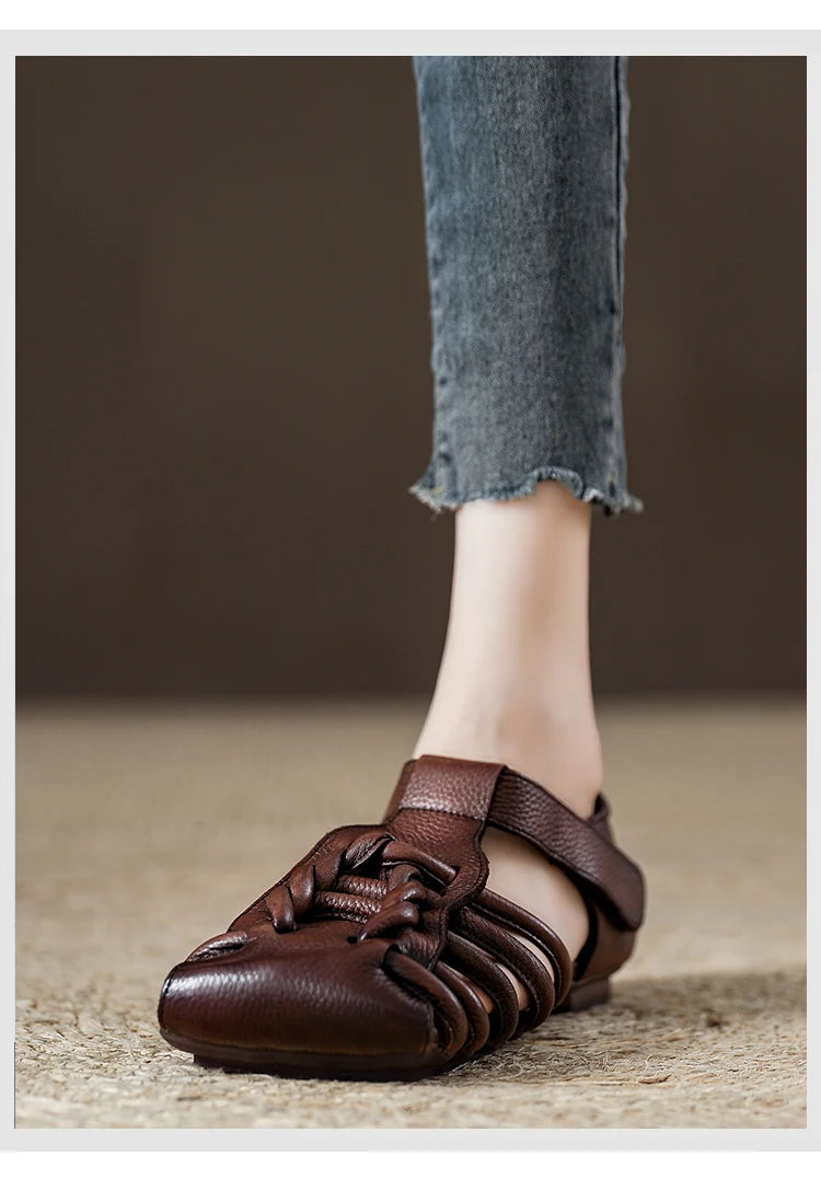 Genuine  Sandals Women Handmade Woven Literary Style Hollow Flat Roman Sandals Ladies Summer Shoes Sandalias