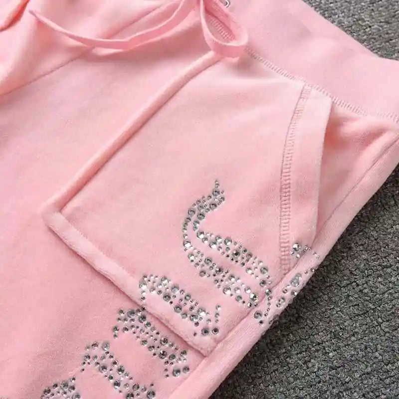 2 Pieces of Women's Outfit 2025 Fall Winter Women's Tracksuit Crystal Hoodies and Pant Sets Y2K Velvet Tracksuit