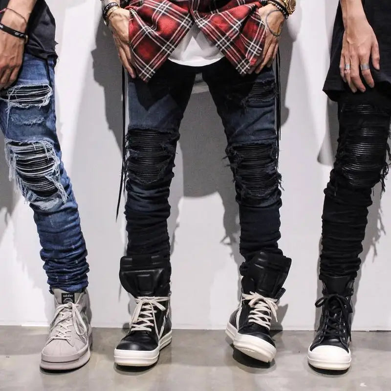 Jeans for Men High Street with Holes and Black Peaks Slim Fit Jeans and Mens Trousers