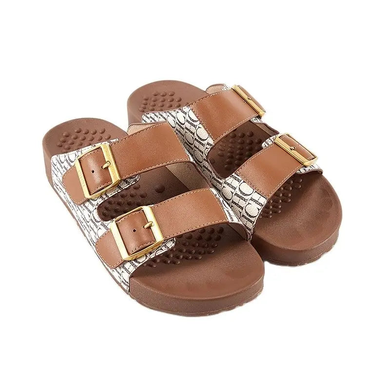 Women's Sandals Fashion Simple Beach Shoes Summer Ladies Outdoor Slippers Low Heel Massage Insole Comfortable