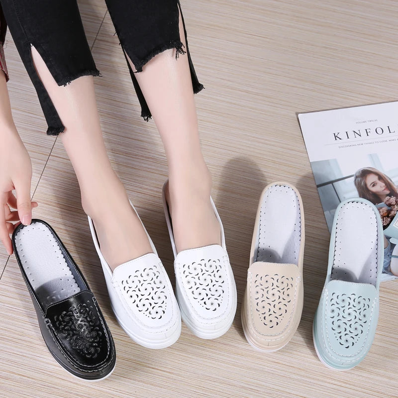 STRONGSHEN Women Slippers Casual Hollow Out Heel Wedge Thick Bottom Increase by 8cm Half Slippers Women's Non slip Fashion Shoes