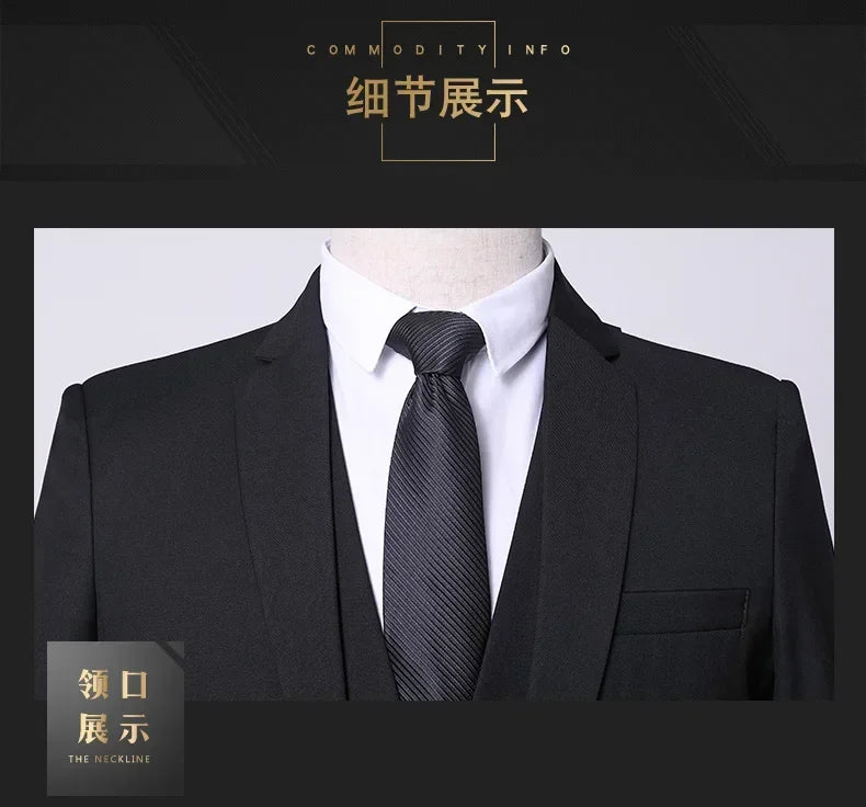 Suit Outdoor(Blazer+ Vest + Pants) Men's Formal Wedding Best Man Working Gentleman Fashion Slim Solid Color Business Office Suit