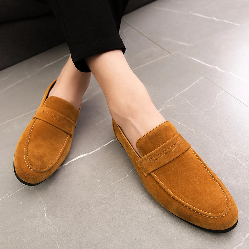 Men Dress Shoes Loafers Suede Pointed Toe Low Heel Fashion Business Casual Breathable Wedding Daily Dress Shoes Zapatos Hombre