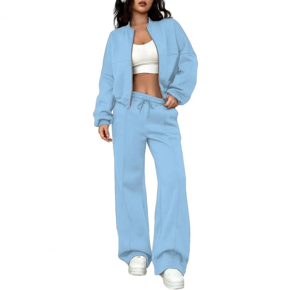 Women's 2 Piece Outfits Fall Casual Zip Up Tracksuit Long Sleeve Sweatshirt And Wide Leg Sweatpant Lounge Set Женский костюм
