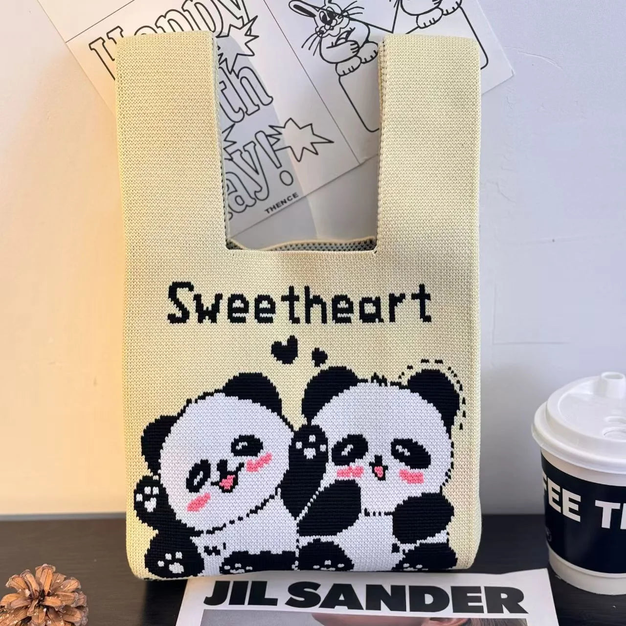 Women'S Knot Wrist Tote Bags Handmade Knitted Bag Portable Mini Striped Bucket Phone Bags Large Capacity Spring Summer Handbags