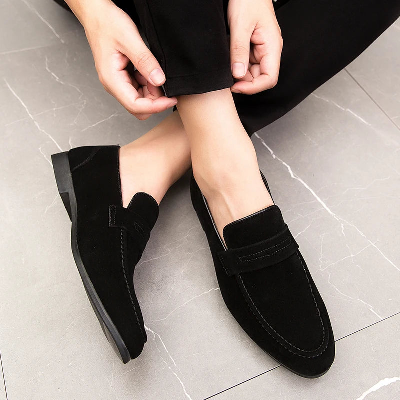 Men Dress Shoes Loafers Suede Pointed Toe Low Heel Fashion Business Casual Breathable Wedding Daily Dress Shoes Zapatos Hombre