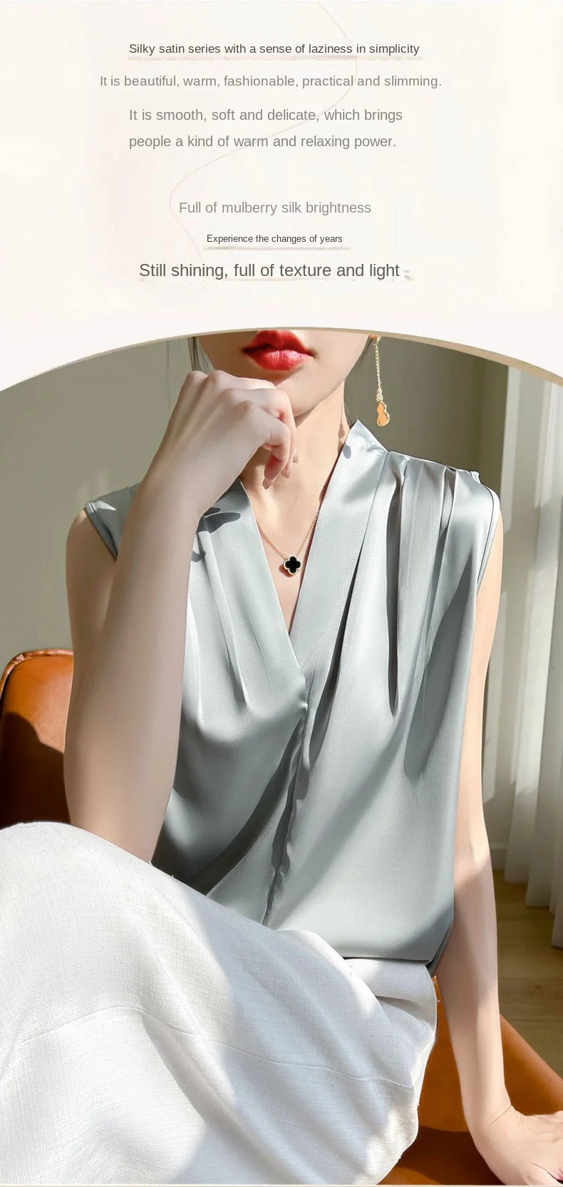 Womens Tops Blouses Solid Color White Satin Blouse Office Shirt Blusas Sleeveless Women Shirts Black White Female YTM A31