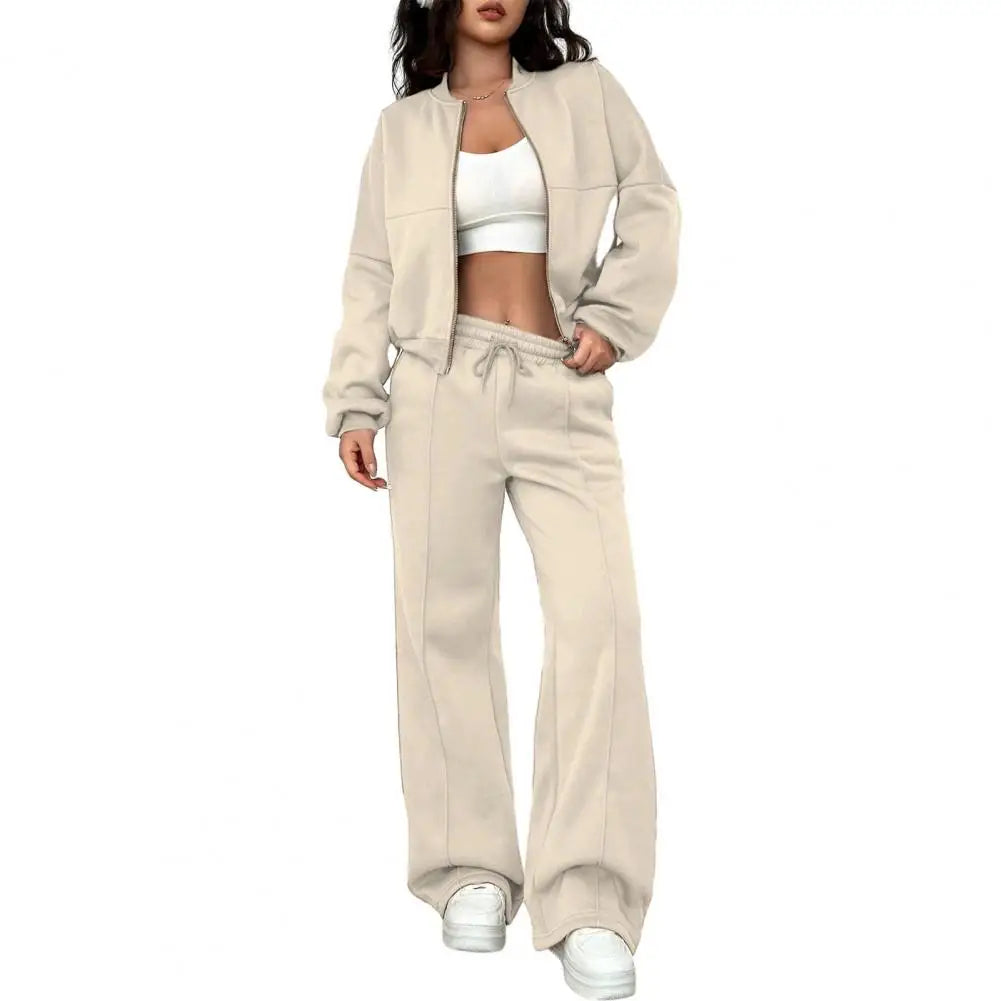 Women's 2 Piece Outfits Fall Casual Zip Up Tracksuit Long Sleeve Sweatshirt And Wide Leg Sweatpant Lounge Set Женский костюм