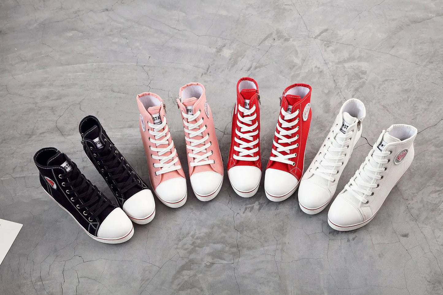 Wedge Heel Casual Shoes for Women New Canvas Shoes Side Zipper High Heel Lace Up Shoes Woman's Heightening Platform Sneakers