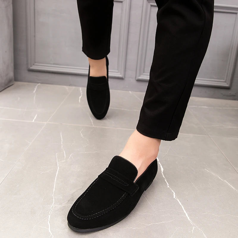 Men Dress Shoes Loafers Suede Pointed Toe Low Heel Fashion Business Casual Breathable Wedding Daily Dress Shoes Zapatos Hombre