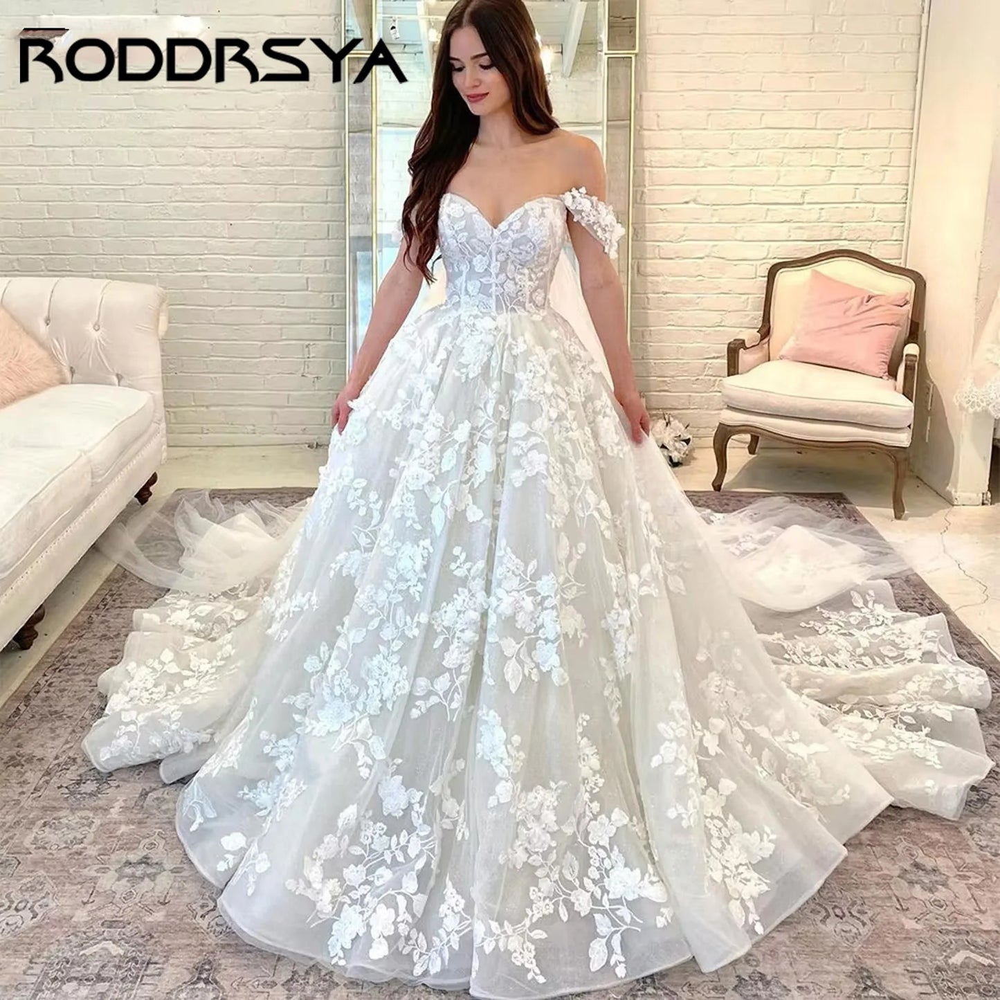 RODDRSYA Princess Boho Wedding Dress For Women Off the Shoulder Sweetheart Lace Appliques Bridal Gown Ball Gown 2025 Customized
