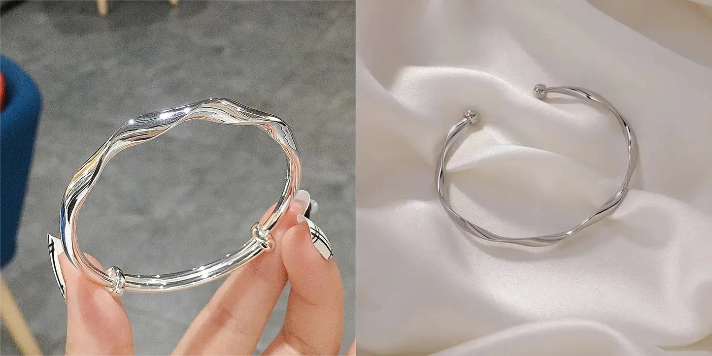 Luxury Sliver Bangles for Women Mobius Twisted Bangles Simple Bangle Wedding Party Jewelry Accessories Браслеты На Руку Женские