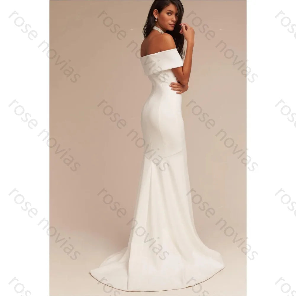 Customized High Quality White Elegant Wedding Dresses off the Shoulder for Floor-length for Civilian Exclusive for the Bride