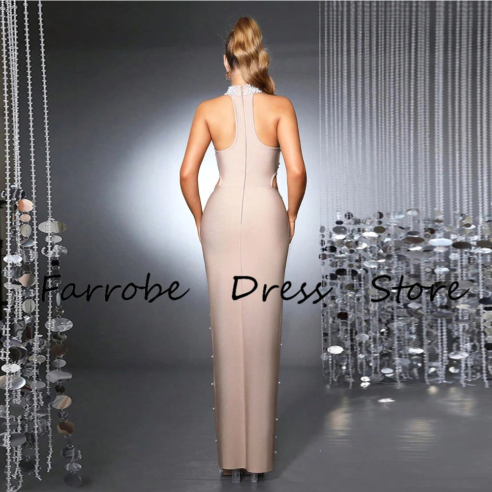Customized Saudi Dress Sleeveless Wedding Party Dresses Floor Length Mermaid O Neck Women's Evening Dresses Beading Prom Dress