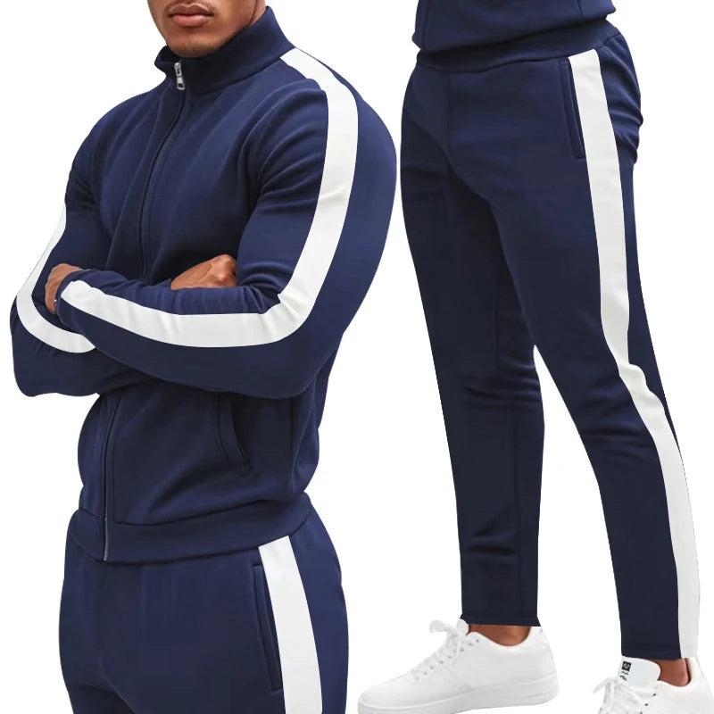 Casual Tracksuits Mens Autumn Fashion Side Striped Jackets And Pants Two Piece Sets For Men Sports Fitness Sweatsuits Streetwear