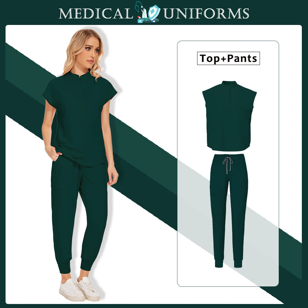 Scrubs Clinical Uniforms Woman Hospital Work Clothes Dental Clinical Workwear Joggers Pants Suit Medical 2 Piece Set Beauty Wear