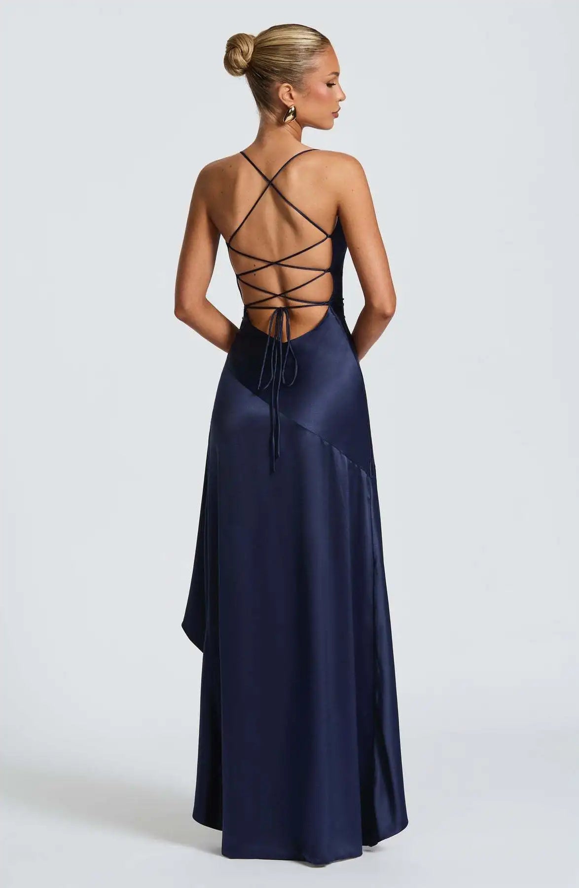 Summer Dresses For Woman Sexy Vestidos Slim Backless Elegant Evening Dress Slit Solid Color Spaghetti Strap Leace-up Temperament