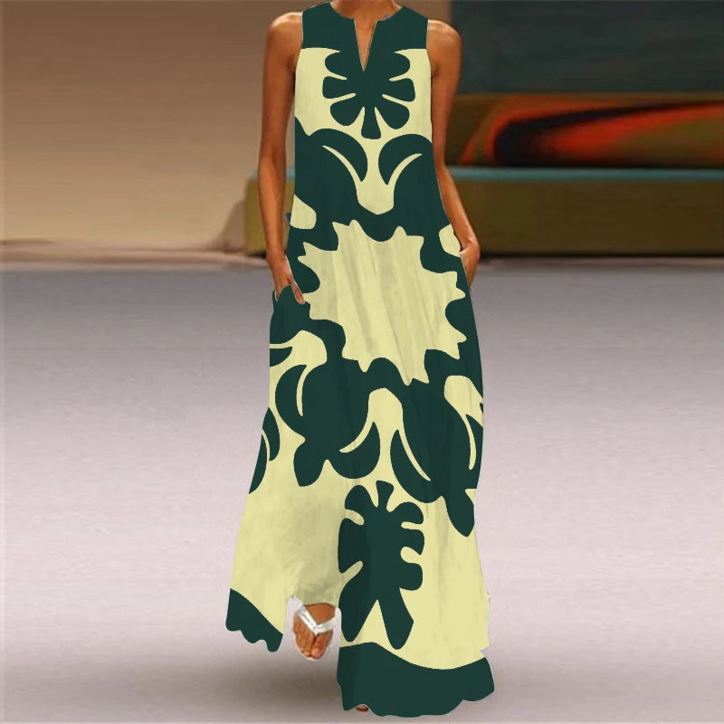 Elegant Dresses for Woman 3D Printed Dresses Summer Sleeveless V-Neck Long Dress Ladies Casual Elegant Beach Party Maxi Dresses