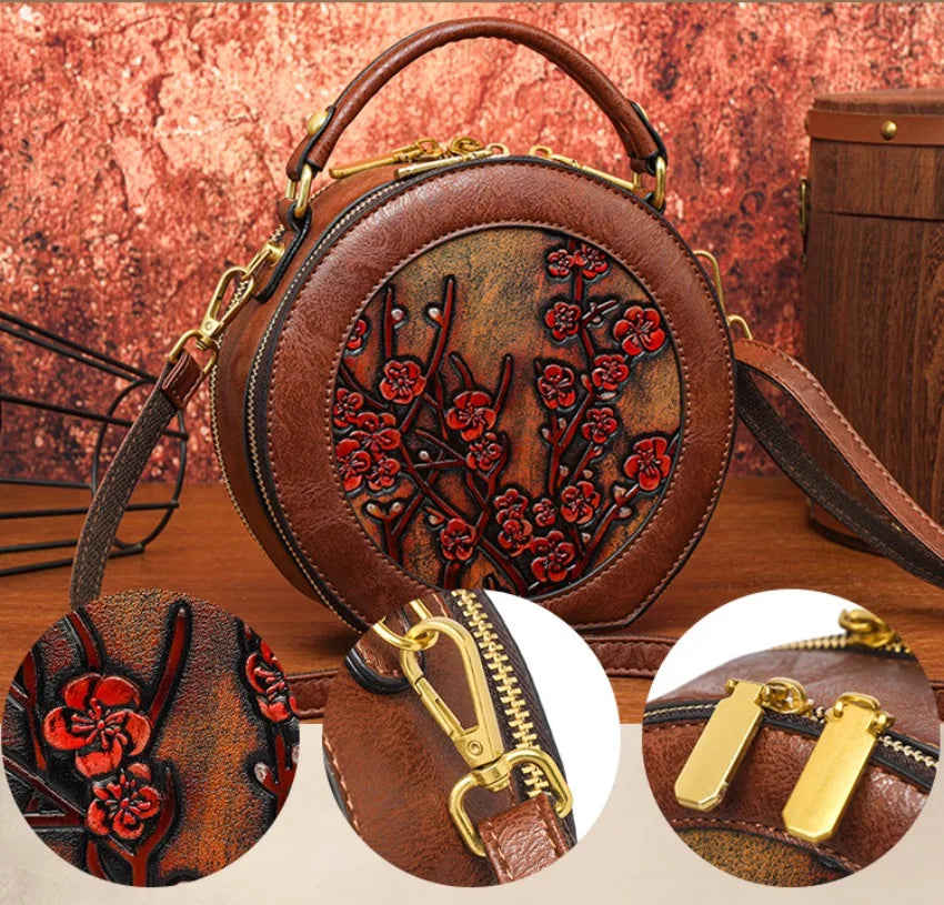 Vintage Handbag Women Shoulder Bag Luxurious Designer Round Bag High-quality Gift Embossed Printed Crossbody Purse for New Women
