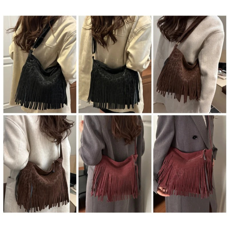 Women's Fashion Handbags Retro Leopard Print Tassel Shoulder Bag Casual Tote Bag Purses and Handbag Ladies Hand Bags