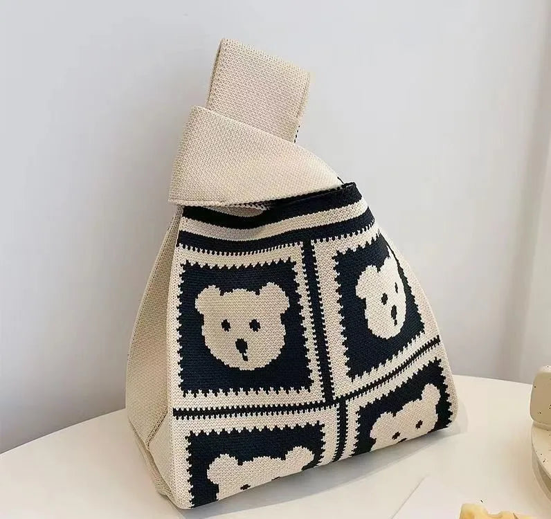 Women'S Knot Wrist Tote Bags Handmade Knitted Bag Portable Mini Striped Bucket Phone Bags Large Capacity Spring Summer Handbags