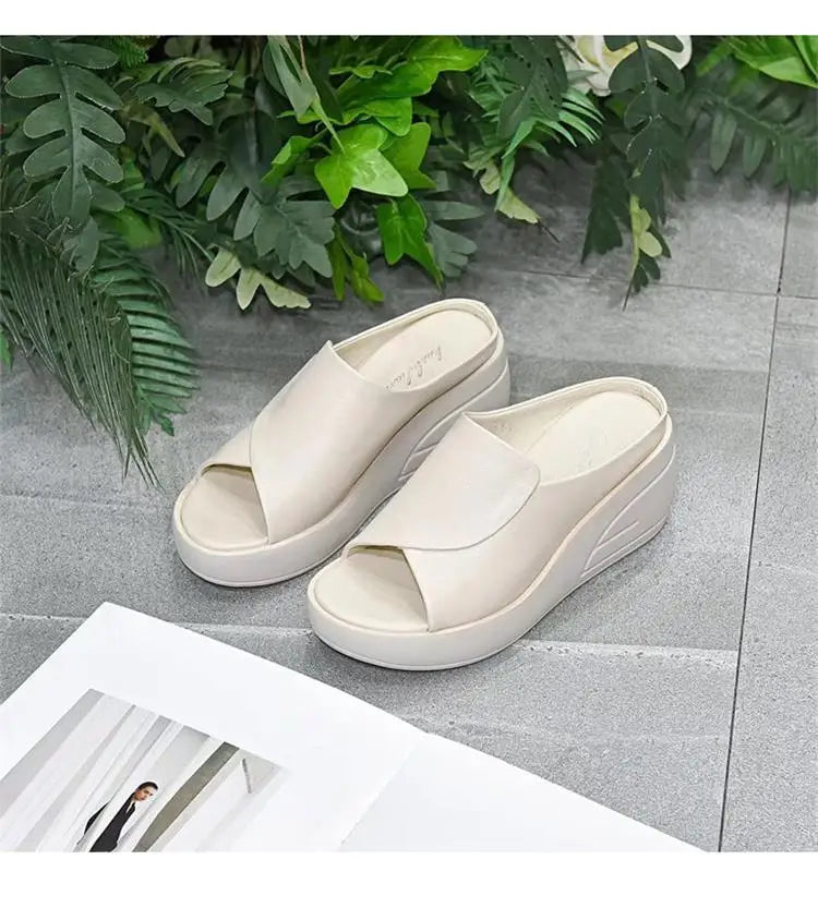 Women Sandals Women Slippers Black Wedge Platform Open Toe Women Orthopedics Thick Bottom Beach High Heels Slides 2026