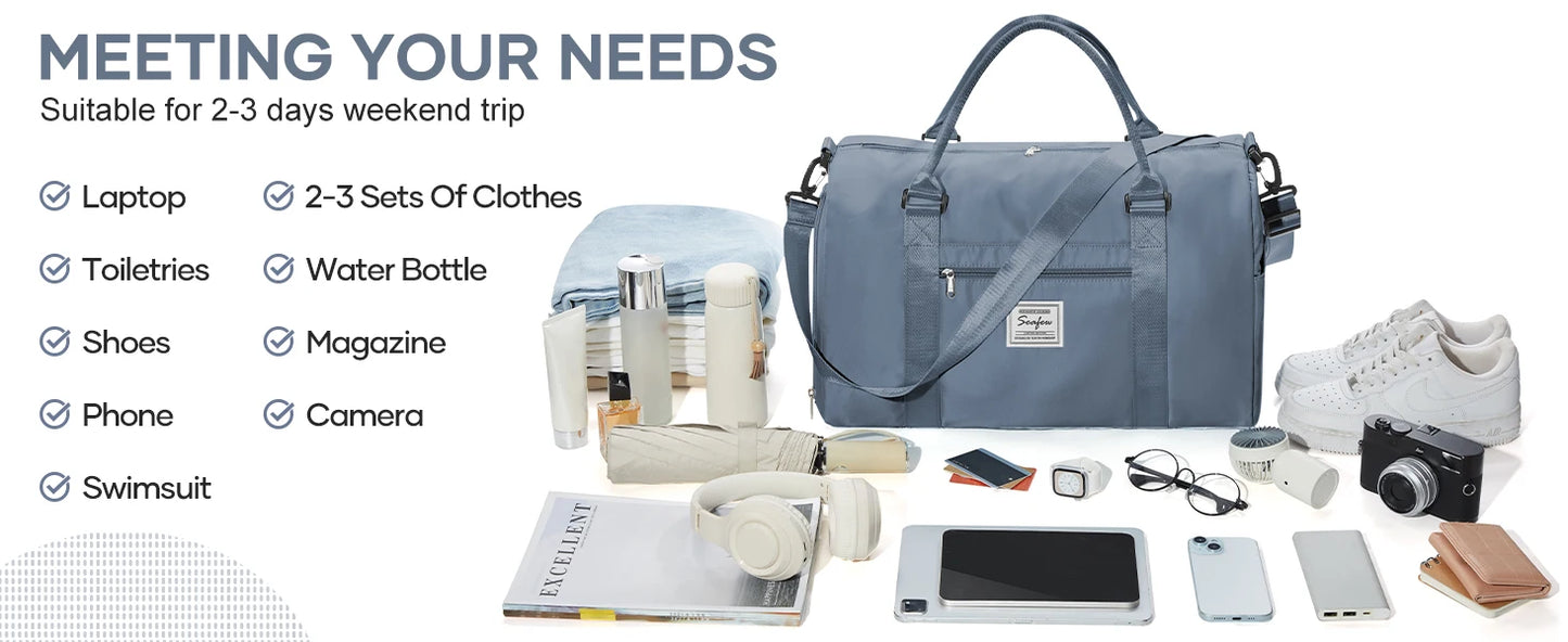 Hand Pockets Lady Weekender Bag Travel Canvas Bag, Weekend Nightlife Bag, Women Men Sports Fitness Bag，Hospital Delivery Bag