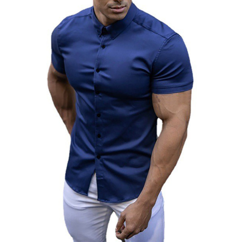 Summer Fashion Super Slim Fit Short Sleeve Shirts Men Classic Casual Dress Shirt Male Hipster Relaxed Luxe Formal Shirt