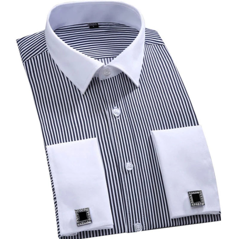 Men's Classic French Cuffs Solid Dress Shirt Formal Business Standard-fit Long Sleeve Office Work White Black Yellow Social Shir
