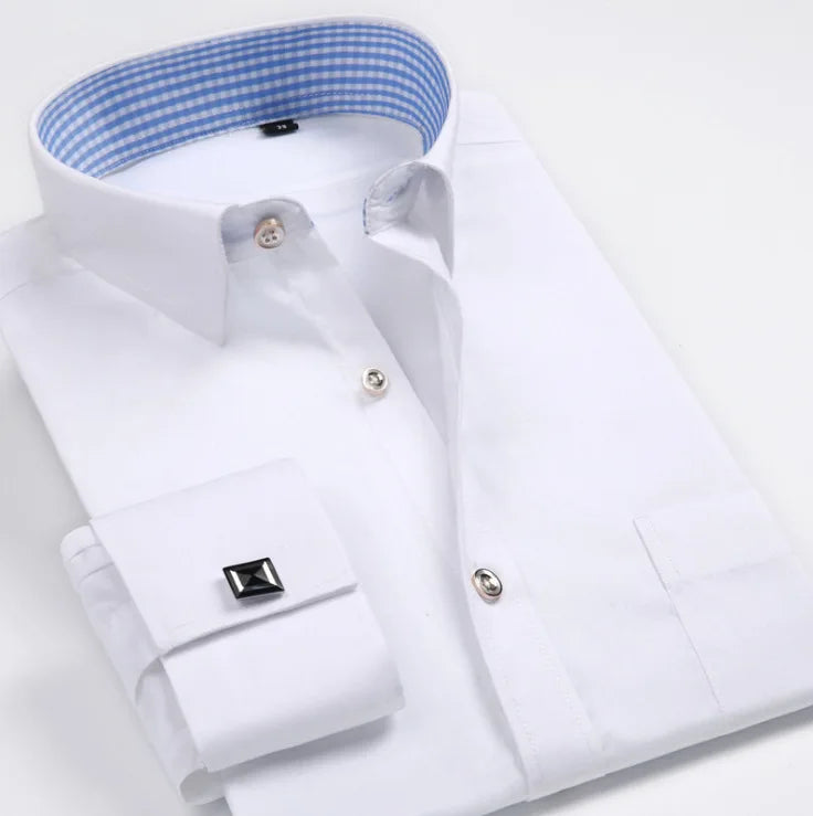 Men's Blue Long-sleeved Dress Shirts, Single-breasted Lapel Vertical Striped Shirt Men, White,Purple,Black,Pink,Yellow Optional