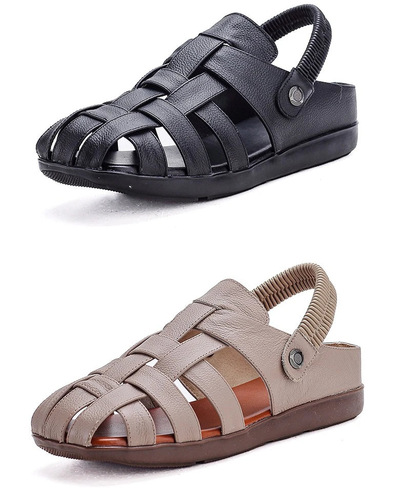 Women's Sandals - Completely Redesigned in 2026  Premium Leather Roman-style Women's Sandals - Flat Rubber Heel - Designer Model