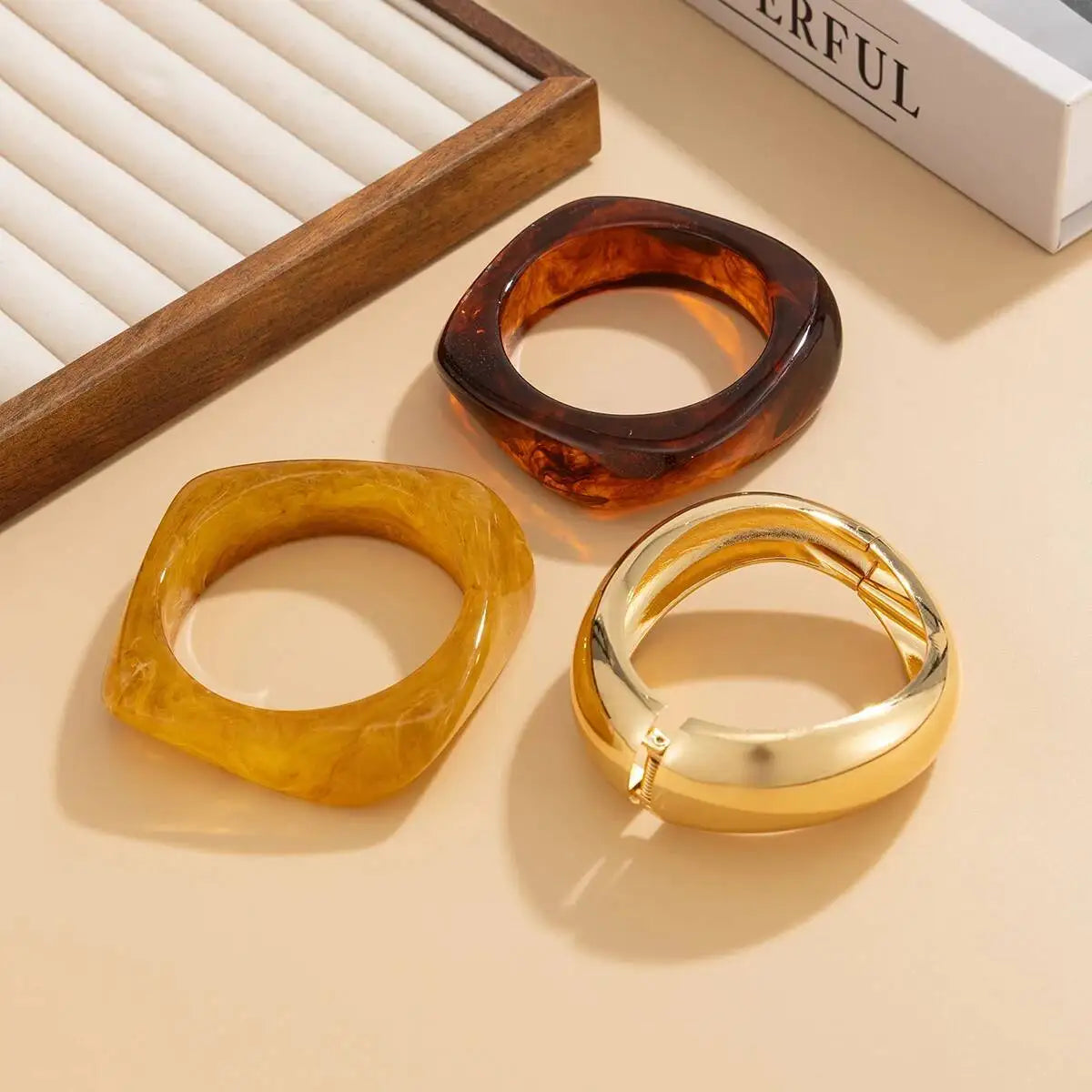 3 Styles Boho Punk Resin Plastic Wide Bangles for Women Fashion Statement Hip Hop Charm Bracelets Grunge Jewelry Gift