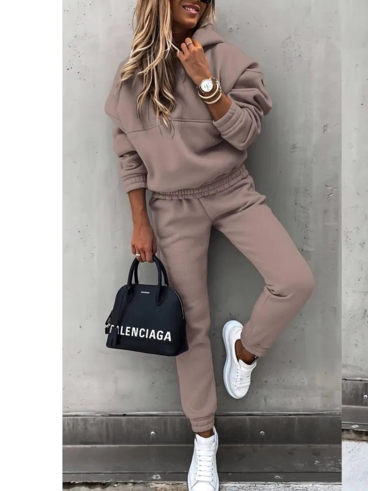 Women Two Piece Set Tracksuit Solid Color Suit 2025 Autumn Trouser Suits Female Sweatshirt Sports Hoodie Sportswear Pants Sets