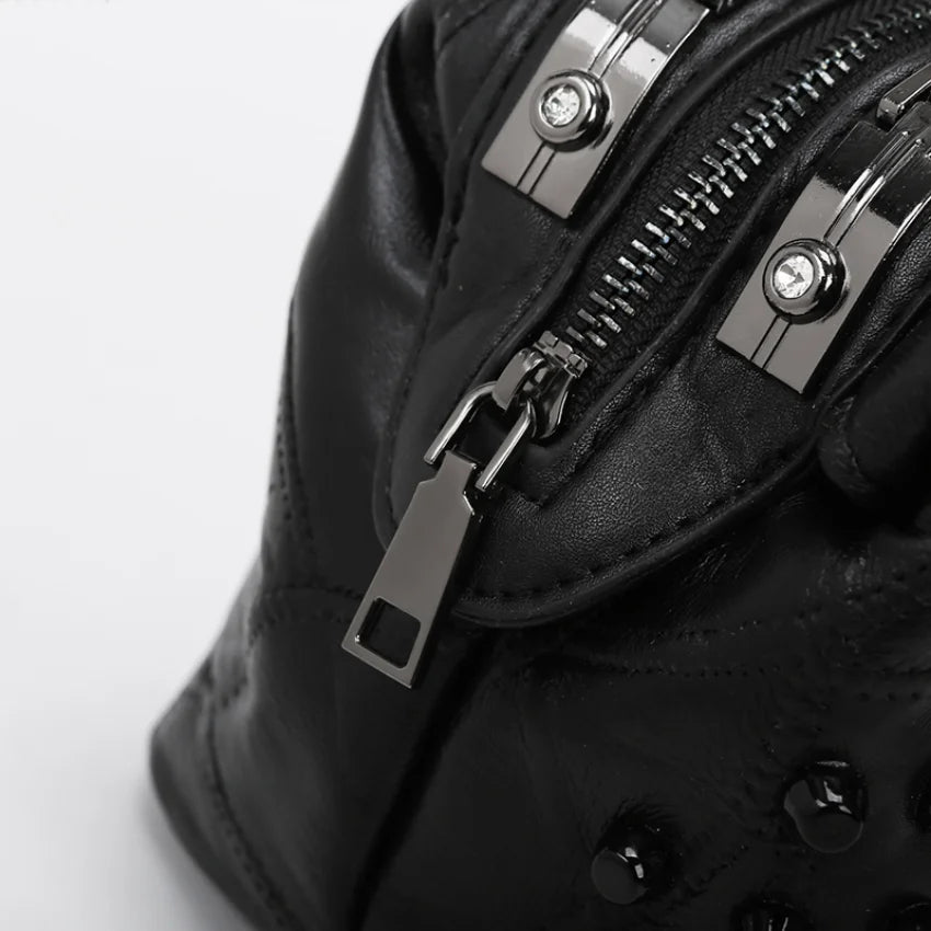 Soft Sheepskin Handbag for Women Rivet Shoulder Bag Punk Style Travel Crossbody Purse Office High-quality Handbag Leather Bag