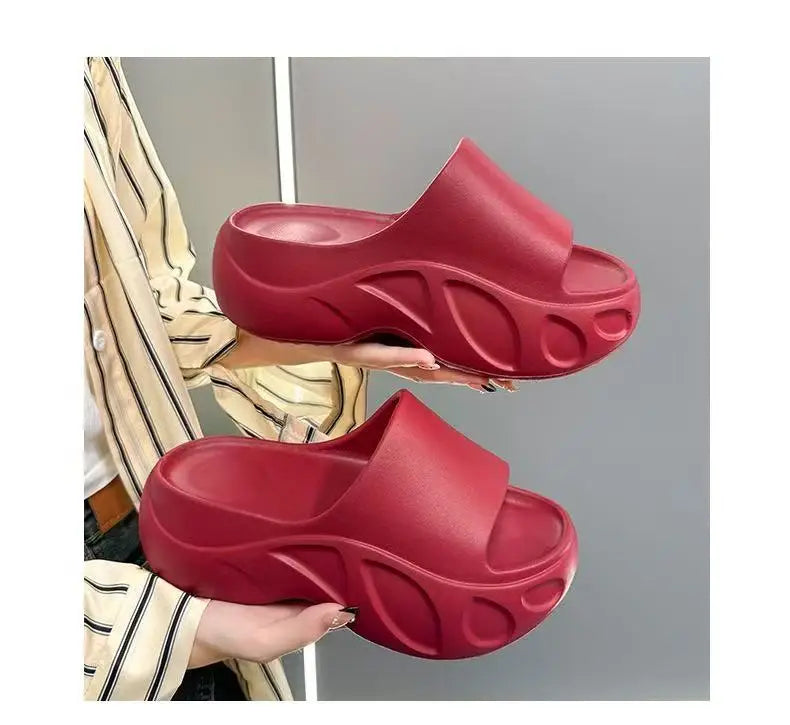 2025 New Women Sandals Women Slippers Black Wedge Platform Open Toe Women Orthopedics Thick Bottom Beach High Heels Slides