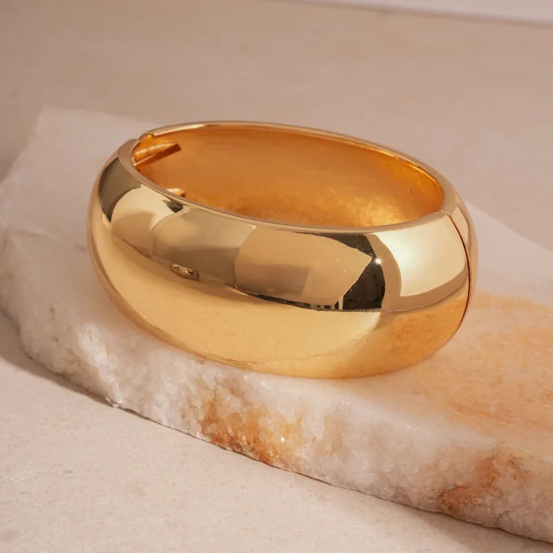 Golden Rock Geometric Metal Wide Open Bangles Statement Large Spring Cuff Bracelets Unisex Massive Party Jewelry Gifts New F