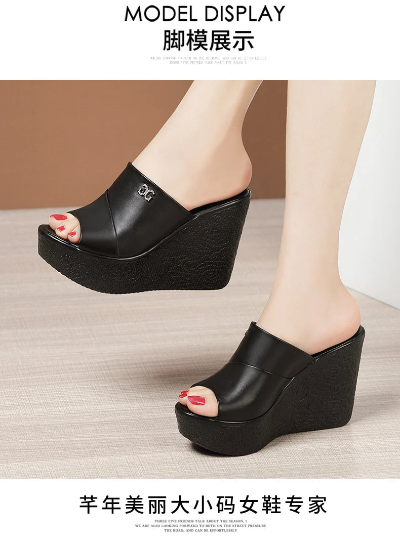 2024 Designer Summer Ladies Slippers New Fashion Thick Sole Wedge Women's Sandals High Heel Sandal Open Toe Fish Mouth Shoes