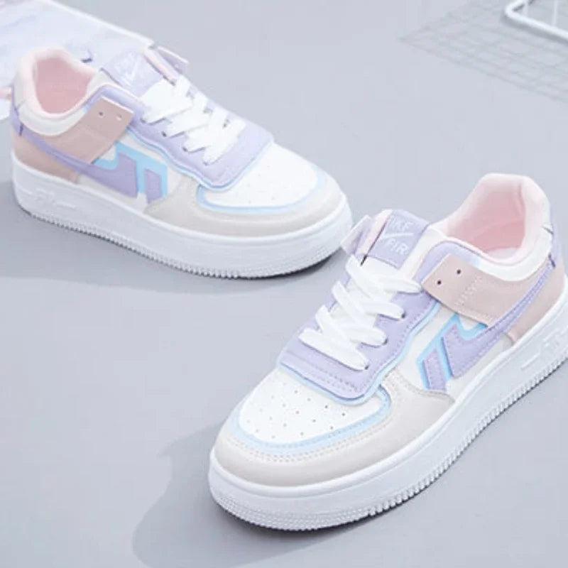 Fashionable Lace-up Flat Casual Shoes Comfortable Thick-soled Running Sneakers Round-toe Breathable/Wear-resistant Running Shoes