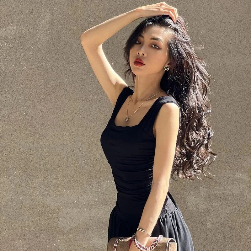 WhereMery Elegant Slip Long Dresses Sexy Women Ruched Bodycon Solid Maxi Dress Spring Y2K Summer Temperament High-waist Vestidos