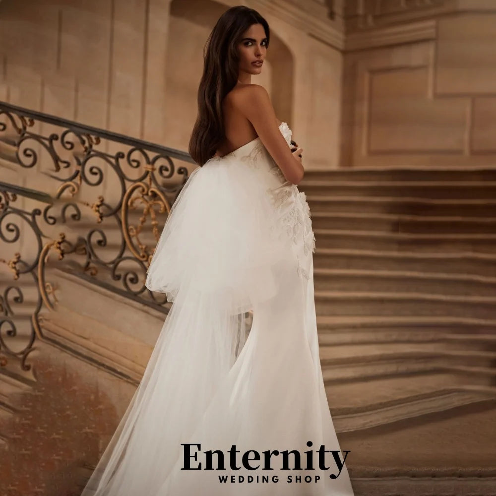 Customized Flower Applique Wedding Dresses Elegant Boat Neck Sleeveless For Women Charming Satin Bridal Gowns Vestidos De Novia