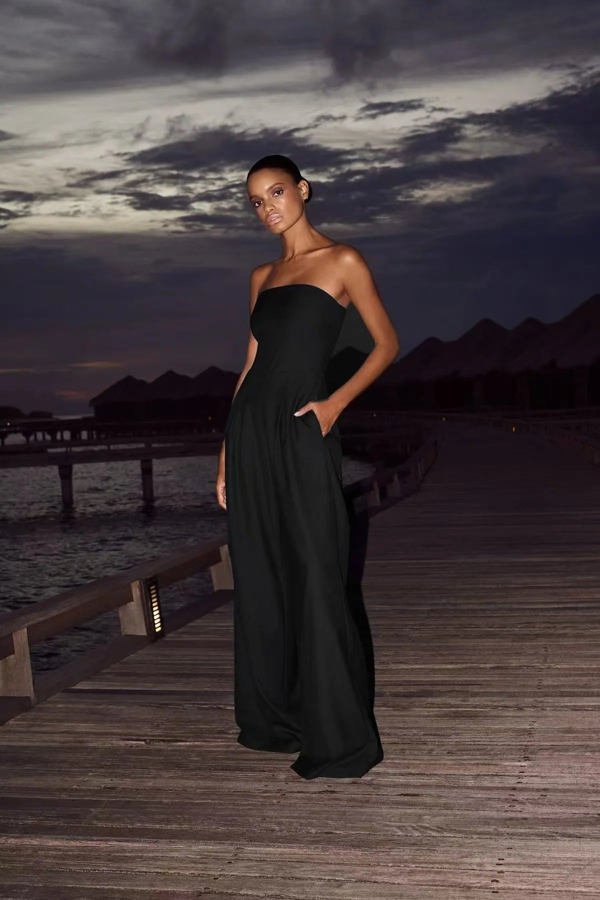 Summer Women Jumpsuit Fashion Strapless Solid Color Sleeveless Bandeau Loose Wide Legs Pants Casua Romper High Streetwear