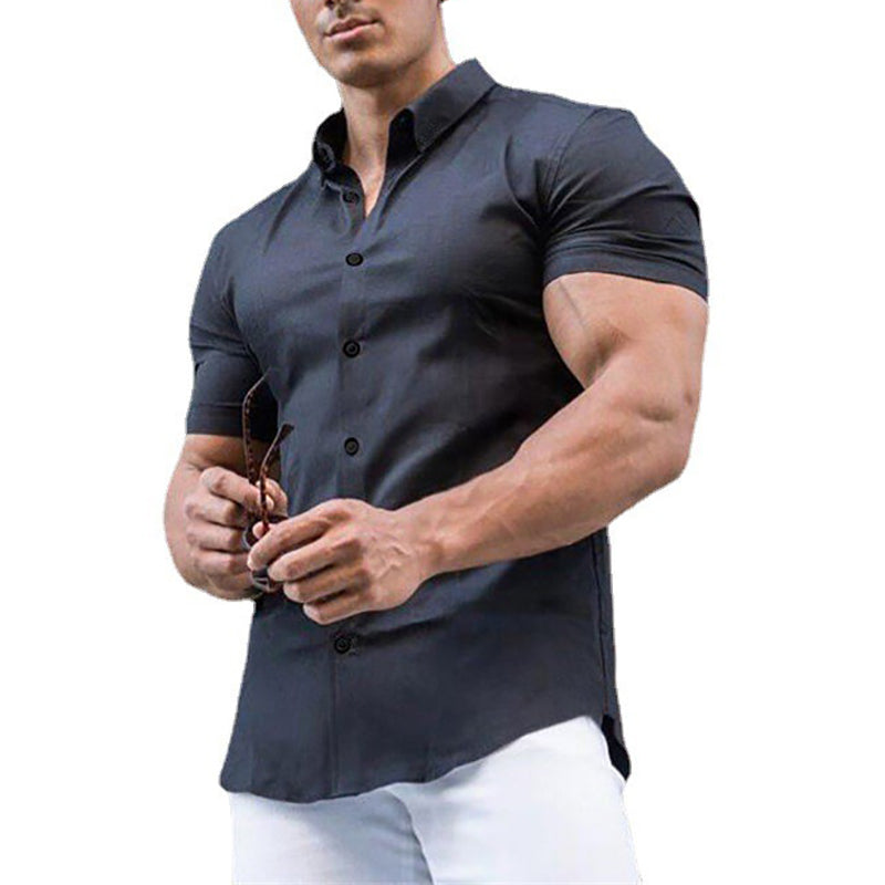 Summer Fashion Super Slim Fit Short Sleeve Shirts Men Classic Casual Dress Shirt Male Hipster Relaxed Luxe Formal Shirt
