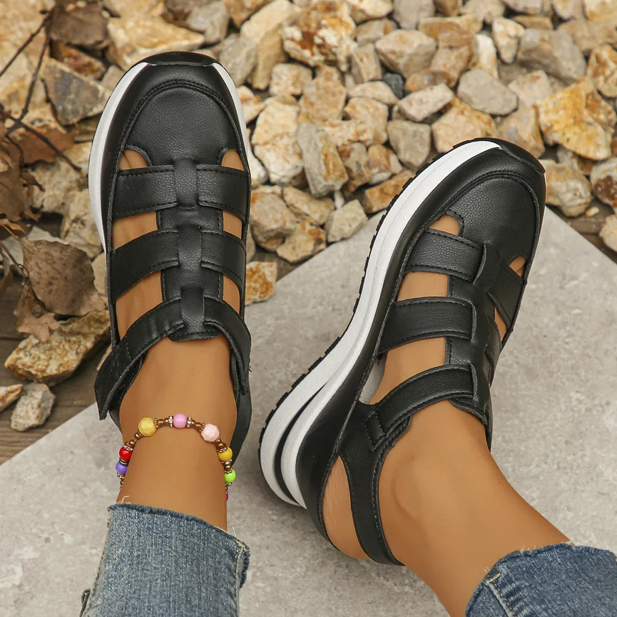 Ladies Shoes 2025 High Quality Buckle Strap Women's Sandals New Closed Toe Office and Career Summer Solid Wedge Sandals Zapatos