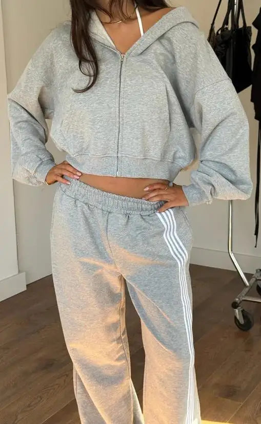Womens Hooded Tracksuit Set with Zipper Side Striped Pants Activewear Casual Sportwear Outfit for Daily Life Gym and Leisure