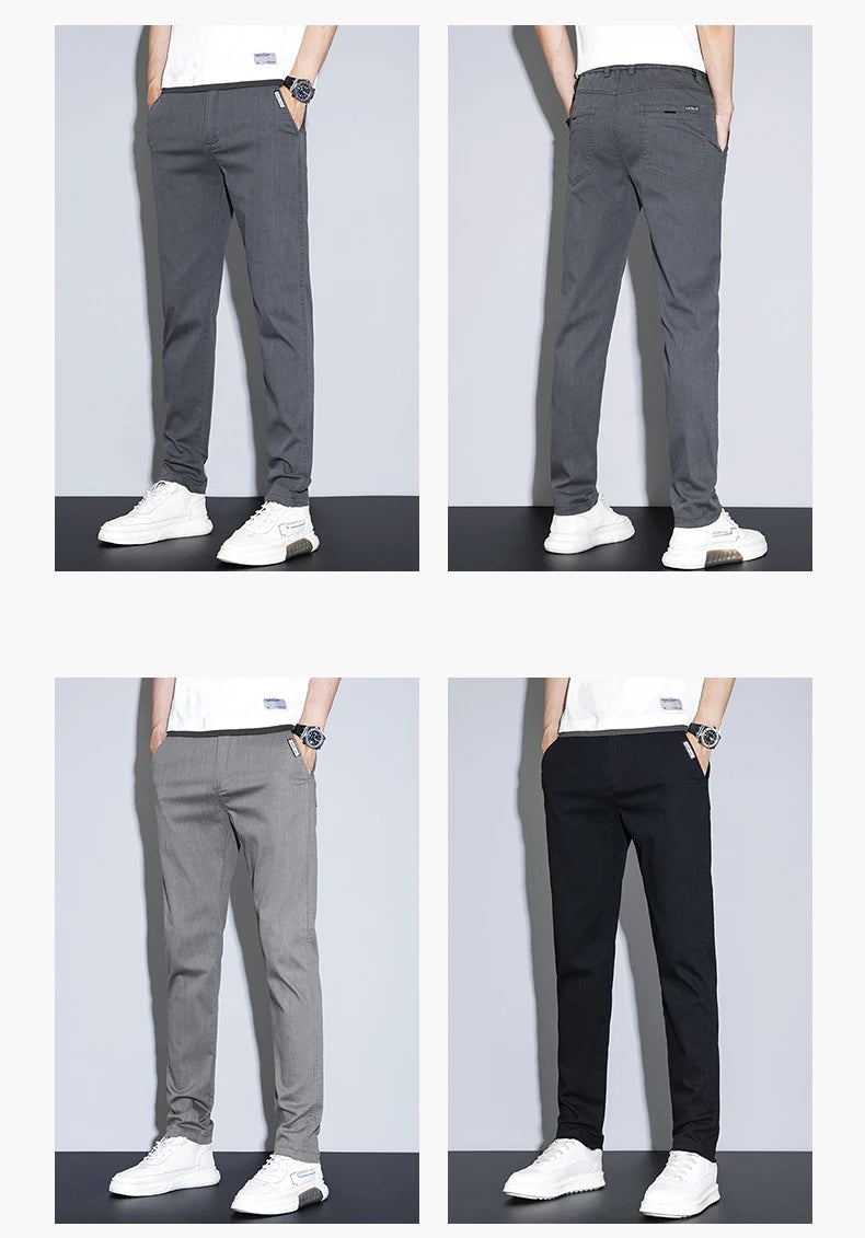 2025 New Men's Casual Pants Spring Summer Thin Business Straight Cotton Stretch Classic Work Trousers Korean Brand Clothing