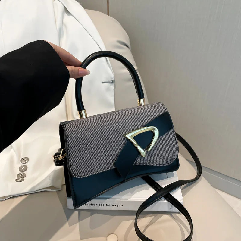 Women's Bags, Hand-held Spliced Contrasting Crossbody Bag, Fashion and Versatile Simple Casual Single Shoulder Small Square Bag