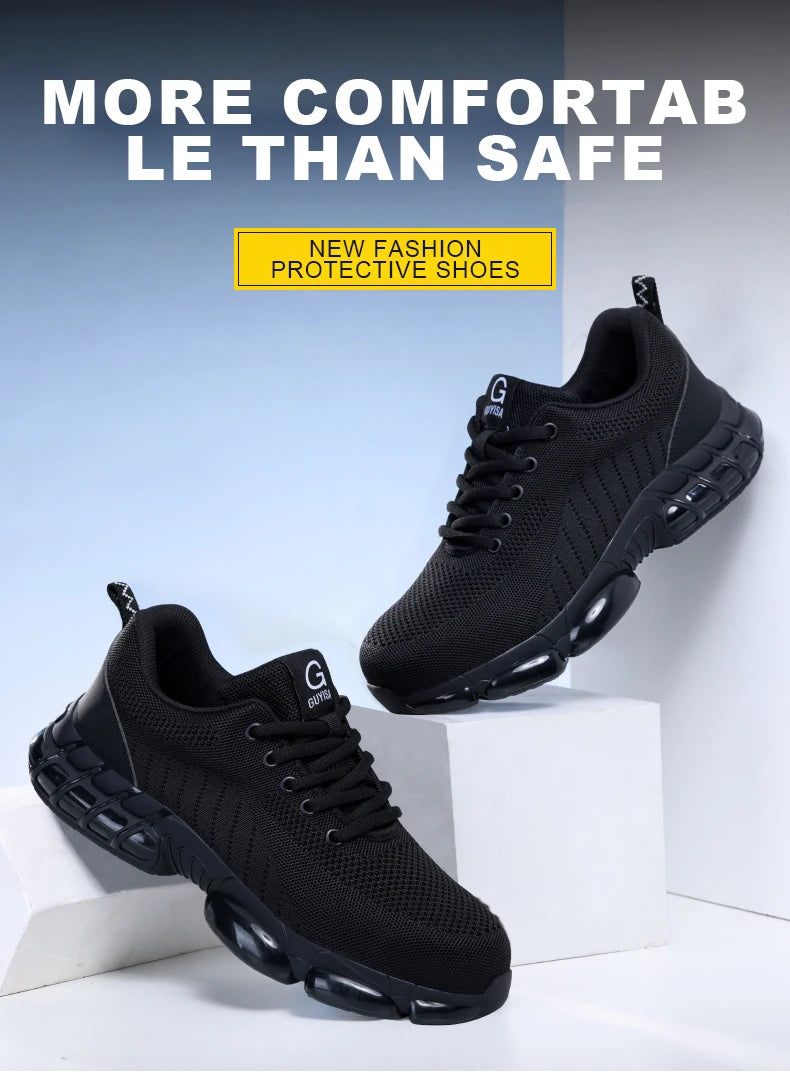 Steel Toe Work Shoes for Men Women Comfortable Lightweight Black Safety Construction Working Shoes Anti-Smash Anti-Puncture