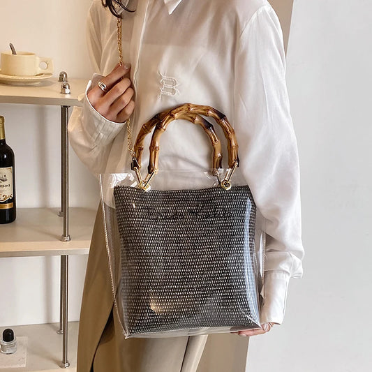 Large Capacity Women PVC Handbags High Quality Ladies Transparent Beach Tote Shoulder Messenger Bags Casual Chain Crossbody Bag
