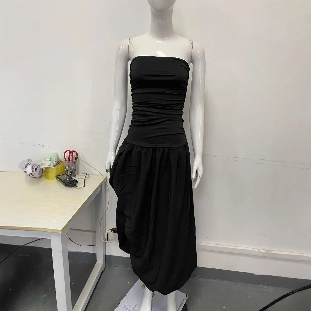 Sexy Evening Club Party Dresses Women 2026 Summer Bandage Lace Up Split Maxi Long Dress Elegant Strapless Backless Robe