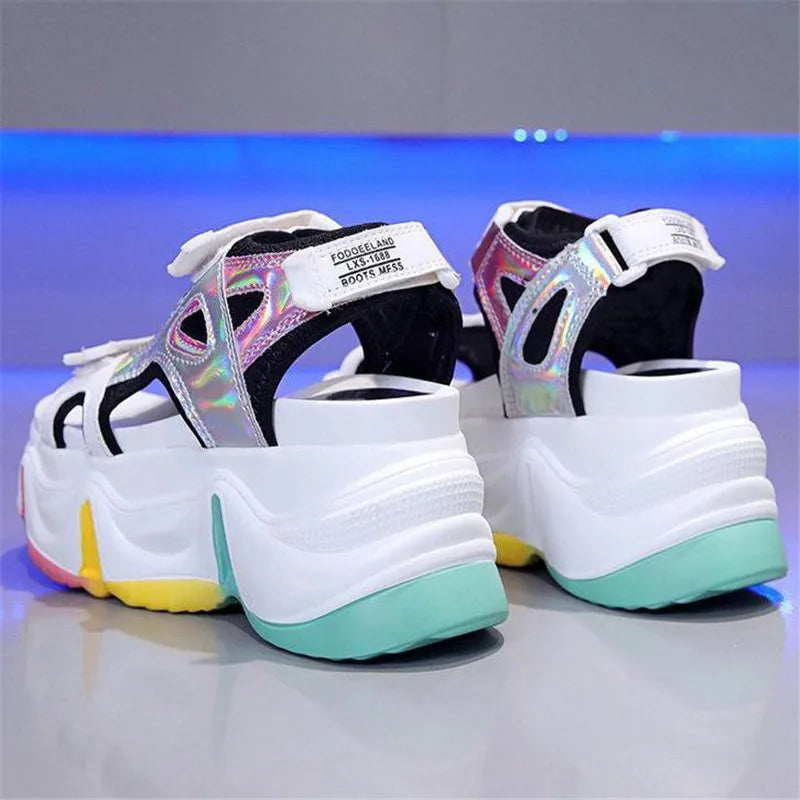 New Women Summer Wedge Sandals Transparent PVC Crystal Chunky Platform Shoes Woman Rainbow Thick Bottom Sandalias
